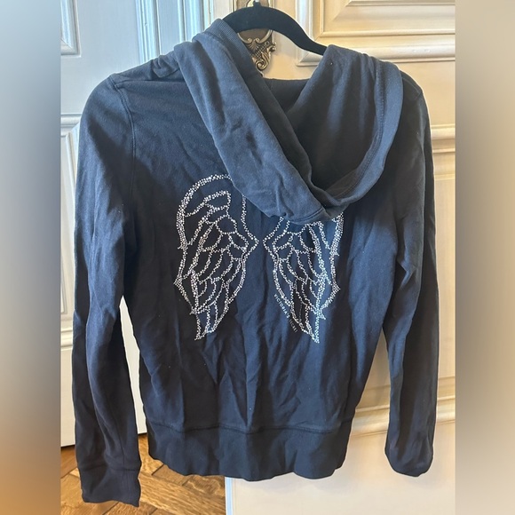 Victoria's Secret Tops - Victoria's Secret black rhinestone zip hoodie size S